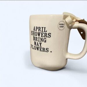 Rae Dunn Cream Mug with “April showers bring May flowers” and White Goose